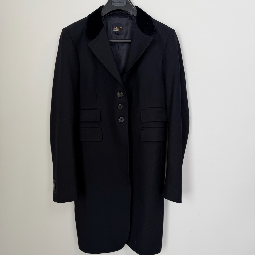 Pauw Amsterdam 100% Virgin Wool Longline Blazer Coat Size 3 (Large), Navy Blue - Picture 3 of 10